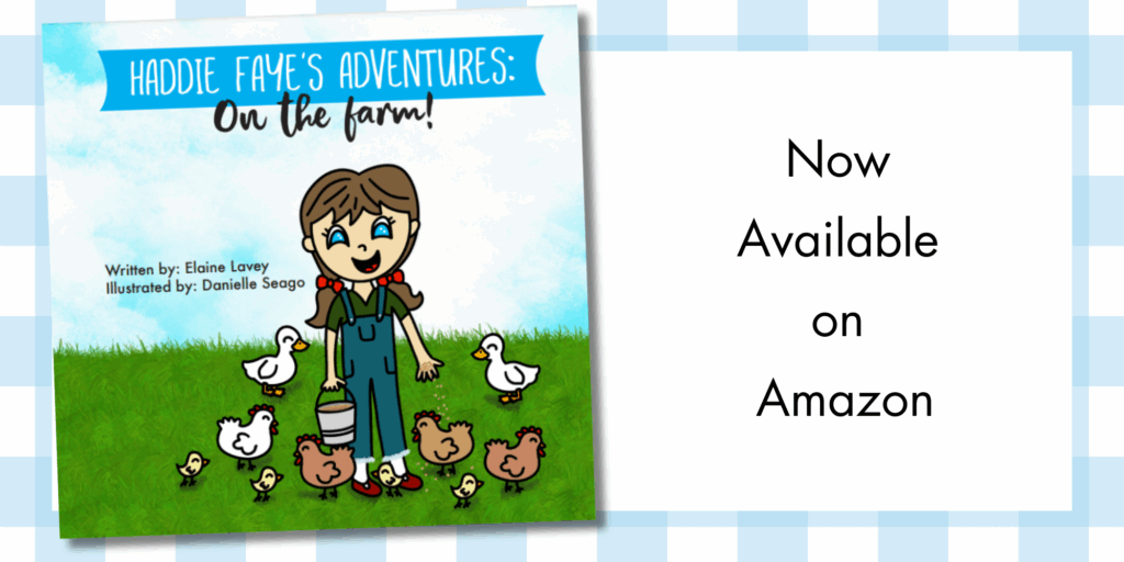 shows the book cover "Haddie Faye's Adventures: On the Farm" now available on amazon